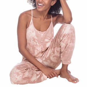 Honeydew Womens Pink Tie Dye Print Sleep Jumpsuit